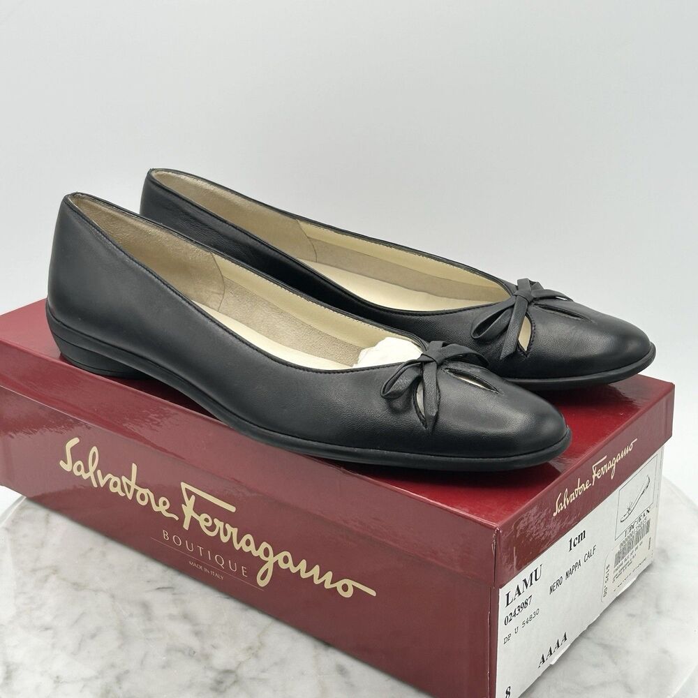 Salvatore Ferragamo Boutique Lamu Black Nero Nappa Calf 8 AAAA Italy With Box